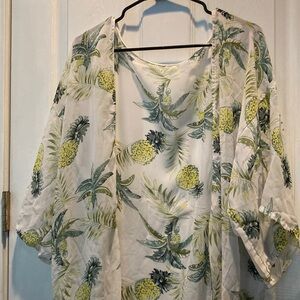 3/4 Sleeve Pineapple Beach Coverup Cardigan